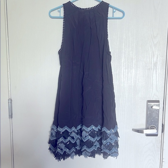 Anthropologie Maeve Festive Swing Elegant Navy Sequin Fringe Sleeveless Dress - Picture 6 of 11